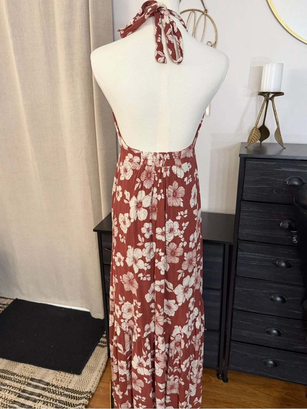 Abercrombie & Fitch Rust Floral Halter Maxi Dress 100% Viscose Size XS Tall